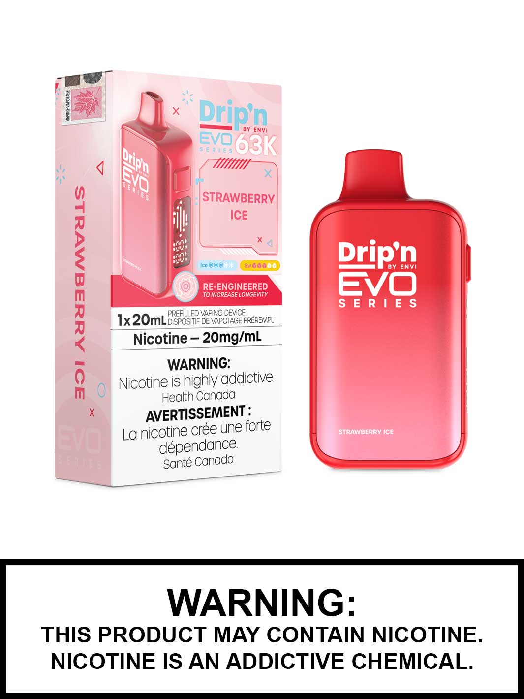 Strawberry Ice Dripn Evo 63K Disposable Vape, Drip'n Vape