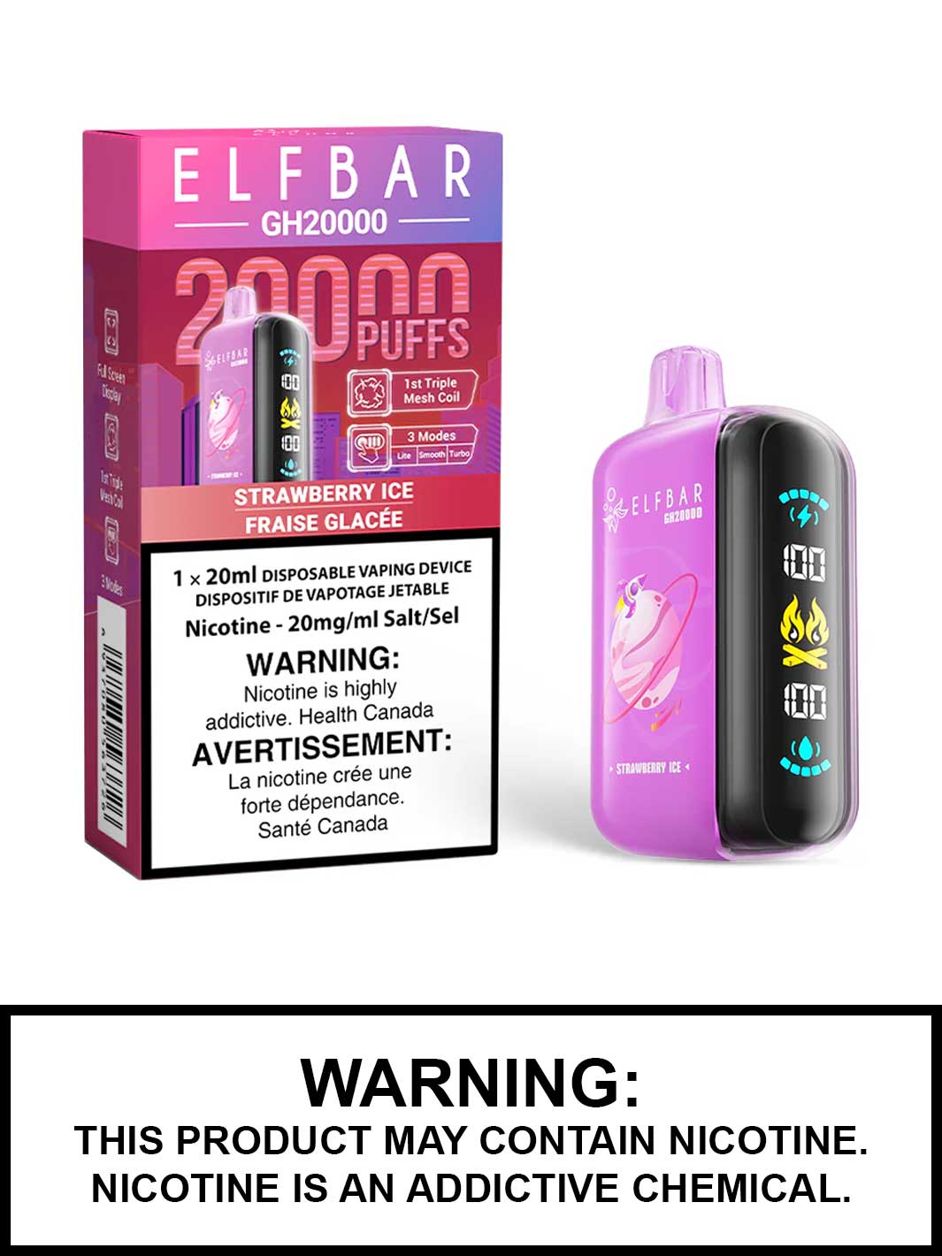 Strawberry Ice Elf Bar GH20000, Elf Bar 20K, Vape360 Canada