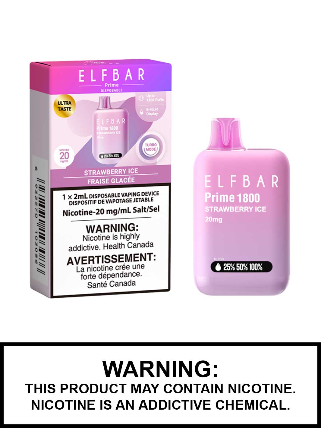 Strawberry Ice Elfbar Prime 1800 Disposable Vape, Elf Bar Prime Canada