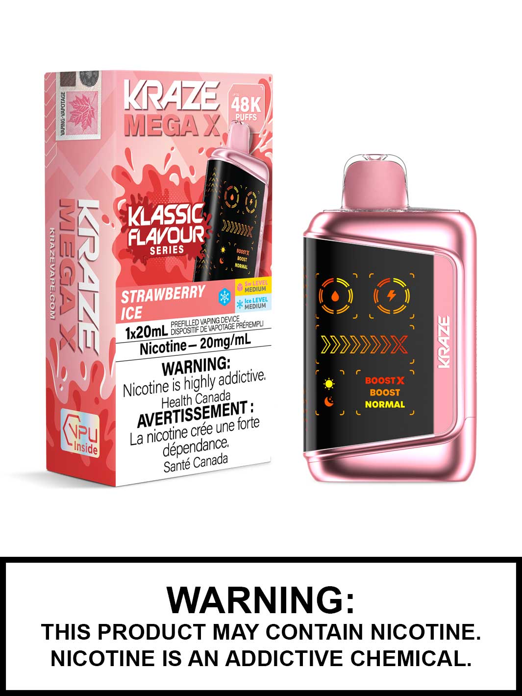 Strawberry Ice Kraze Mega X 48K Disposable Vapes, Kraze 48K