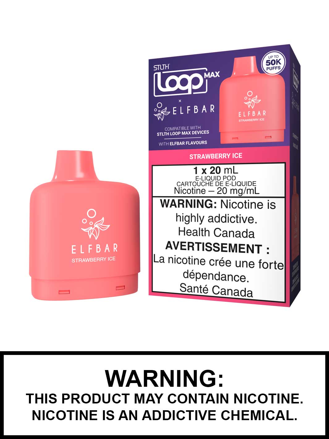 Strawberry Ice STLTH Loop Max x Elf Bar Pods Canada, 50K Puffs