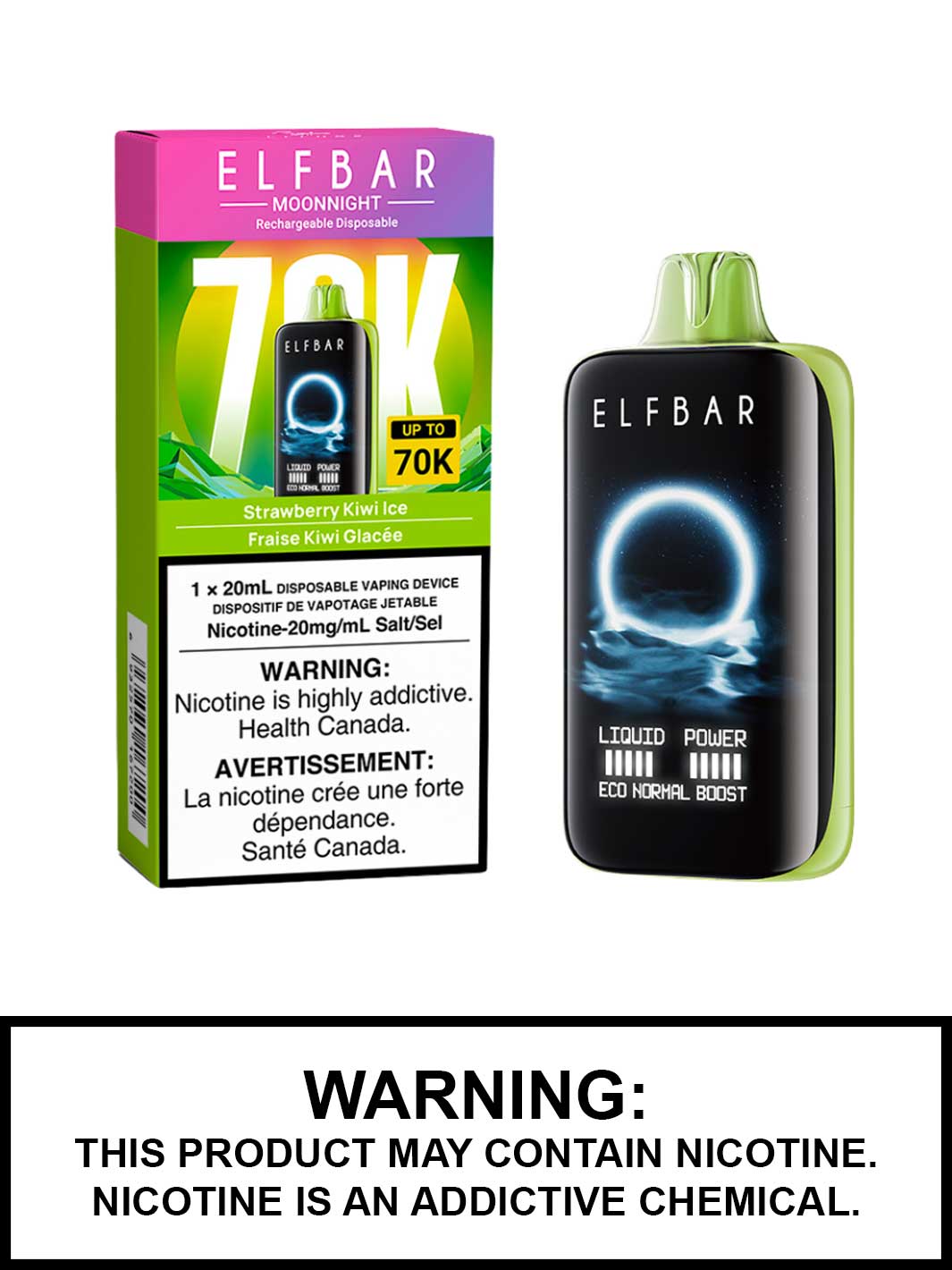 Strawberry Kiwi Ice Elf Bar MoonNight 70K Disposable Vape, Elf Bar Vape, Vape360 Canada