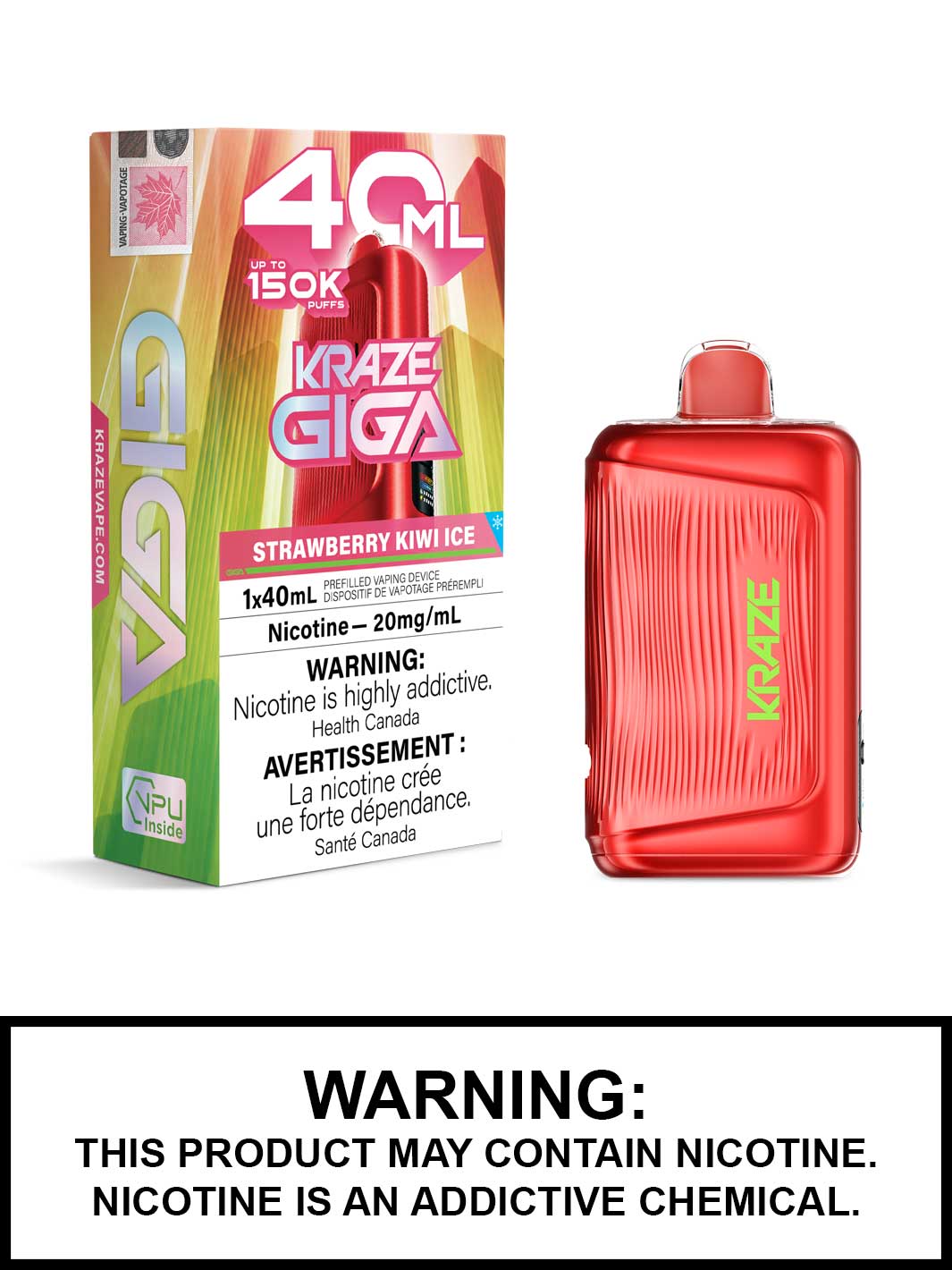 Strawberry Kiwi Ice Kraze Giga 150K Disposable Vape, Kraze Vape