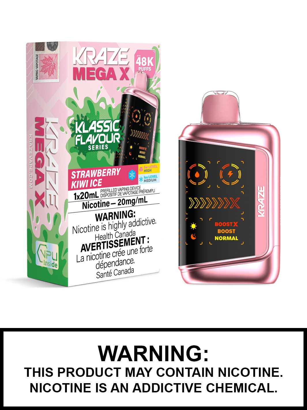 Strawberry Kiwi Ice Kraze Mega X 48K Disposable Vapes, Kraze 48K