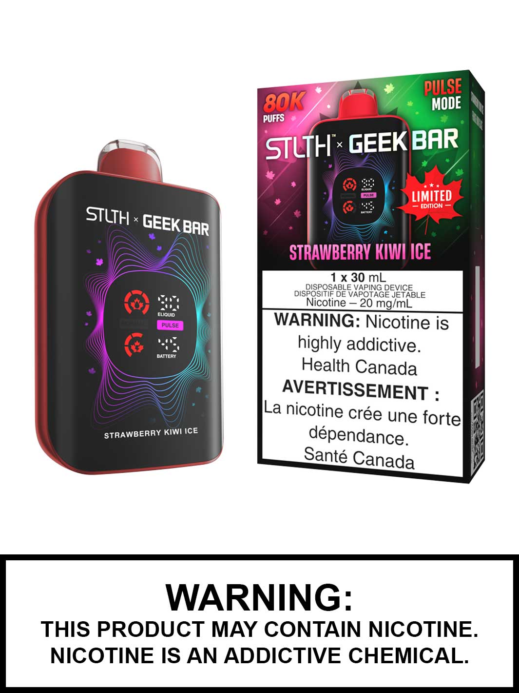 Strawberry Kiwi Ice Canada Limited Edition STLTH x Geek Bar Disposable Vape, STLTH 80K