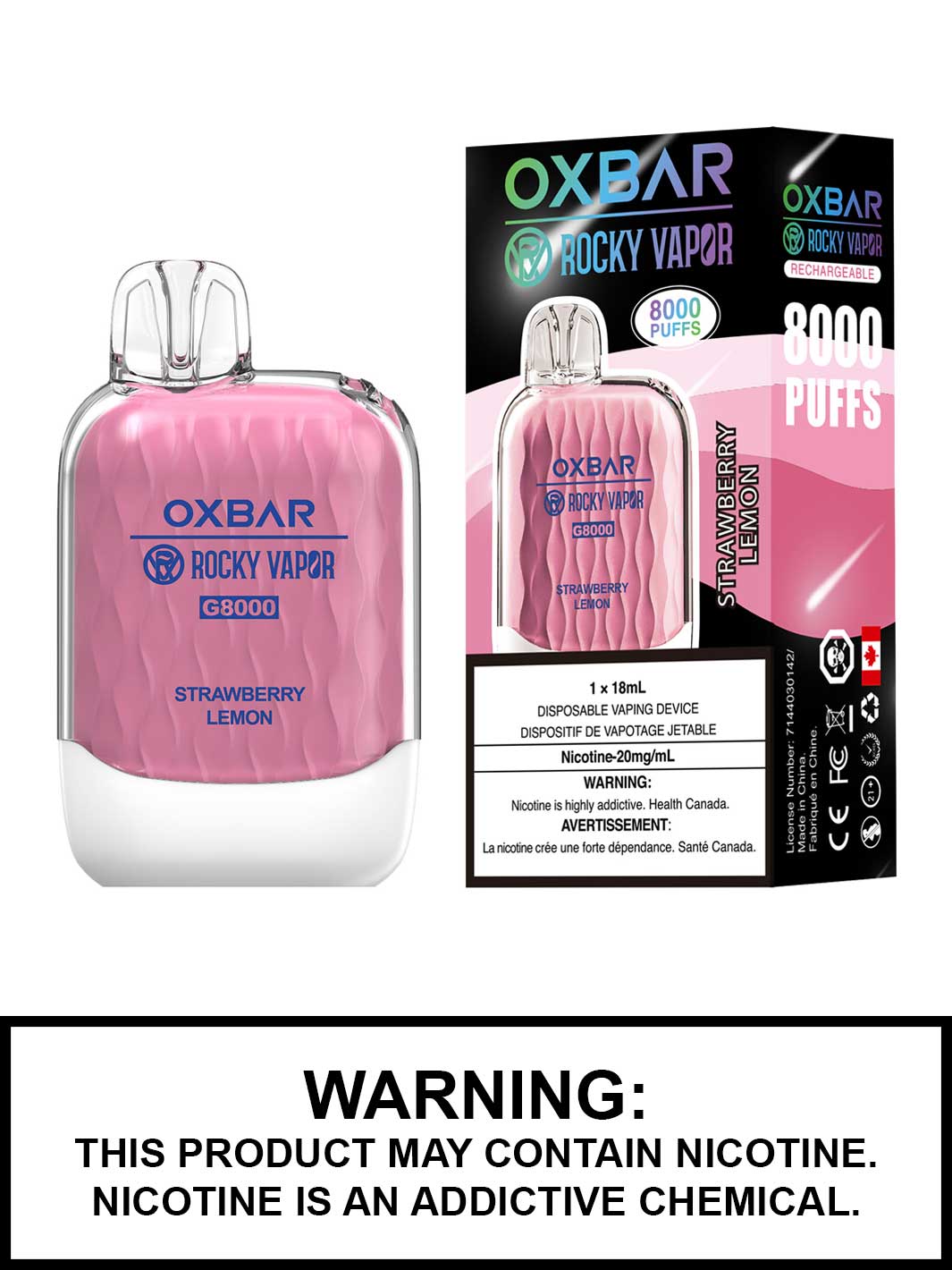 Strawberry Lemon Oxbar Disposable Vape, Oxbar G8000 Vape, Oxbar x Rocky Vapor, Vape360 Canada
