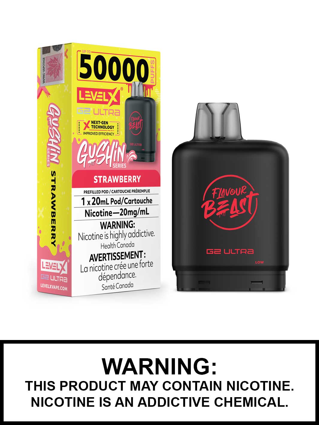 Gushin Strawberry Level X Ultra Pods, 50K Puffs Gushin Strawberry Level X Ultra Pods, 50K Puffs