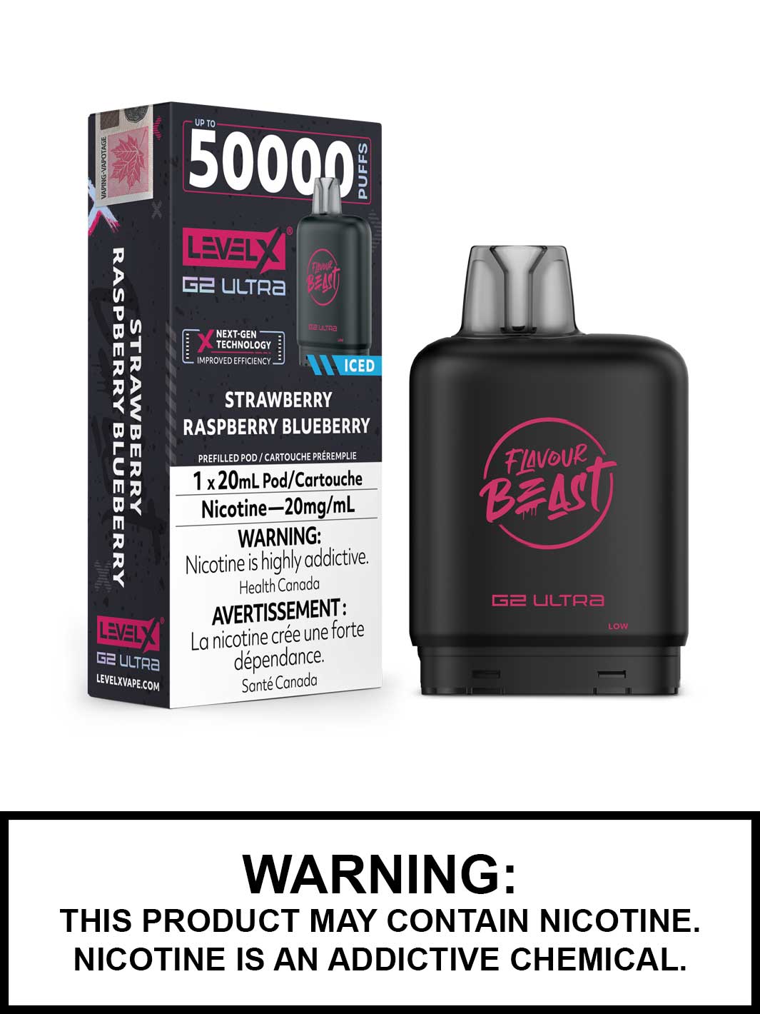 Strawberry Raspberry Blueberry Iced Level X G2 Ultra Pods, Level X Vape, Flavour Beast Flavours, Vape360 Canada