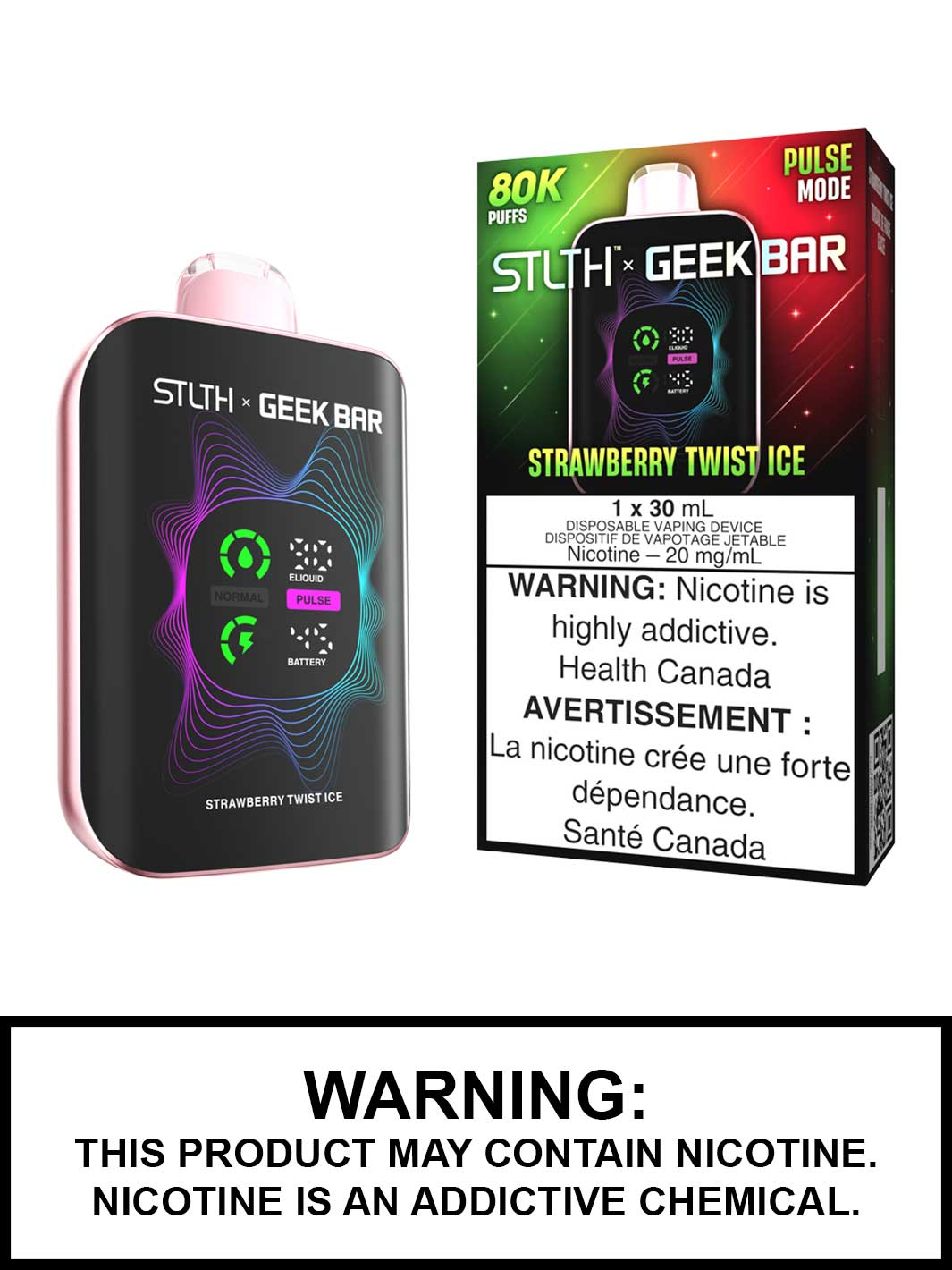 Strawberry Twist Ice STLTH x Geek Bar Disposable Vape, STLTH 80K