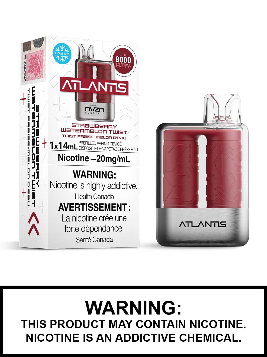 Strawberry Watermelon Twist Atlantis NVZN Disposable Vape, 8000 Puffs, Vape360 Canada