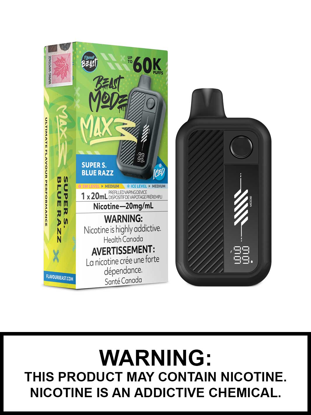 Super S Blue Razz Iced Flavour Beast Beast Mode Max 3 60K Disposable Vape, Beast Vape