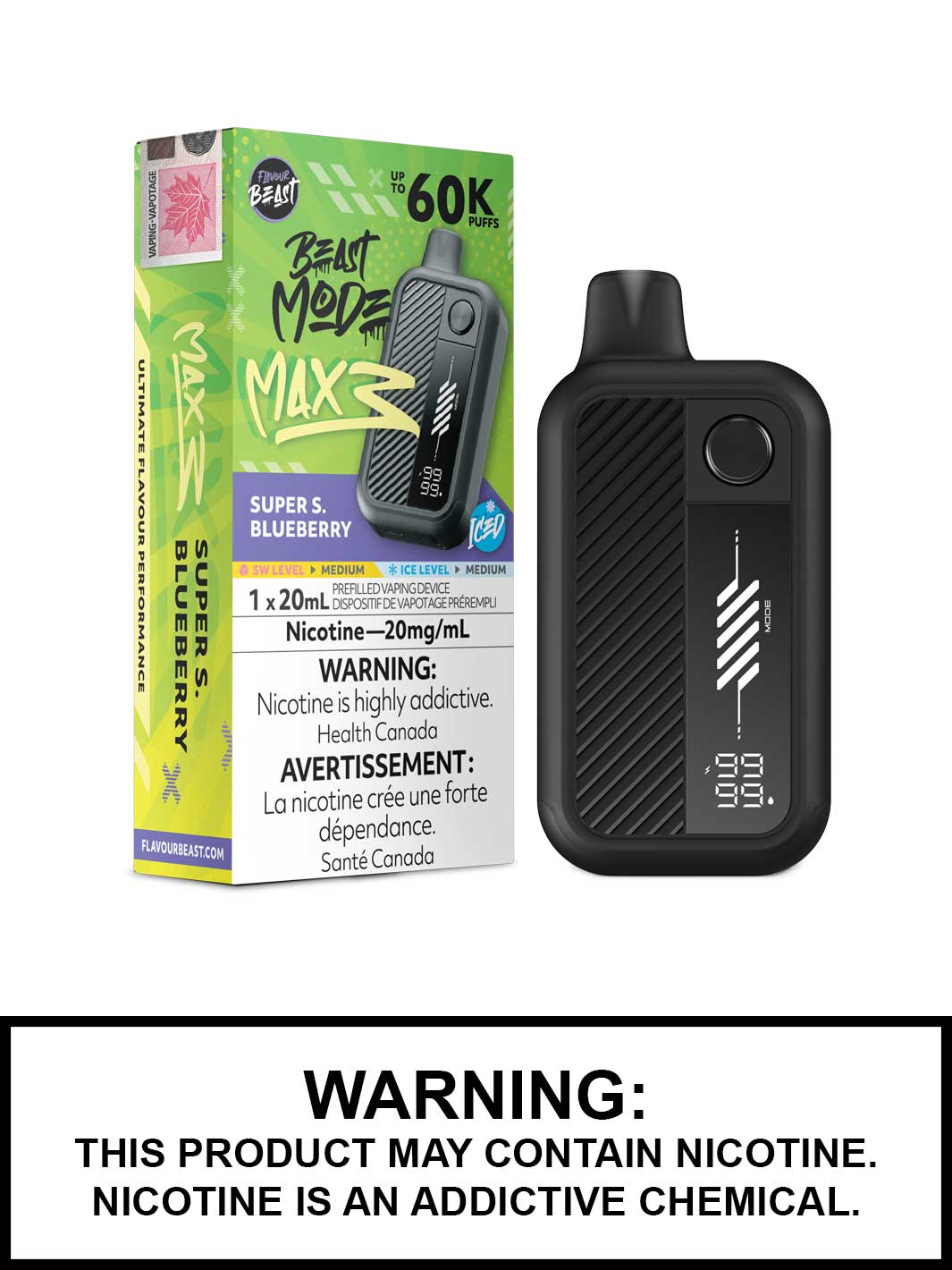 Super S Blueberry Iced Flavour Beast Beast Mode Max 3 60K Disposable Vape, Beast Vape