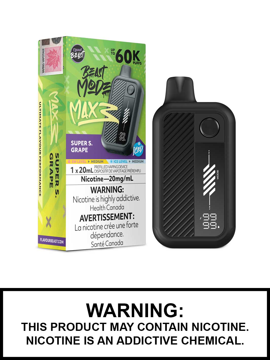 Super S Grape Iced Flavour Beast Beast Mode Max 3 60K Disposable Vape, Beast Vape