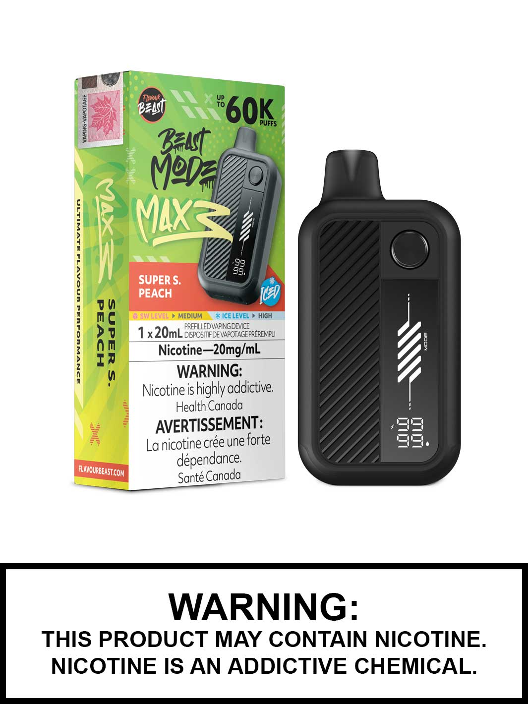 Super S Peach Iced Flavour Beast Beast Mode Max 3 60K Disposable Vape, Beast Vape