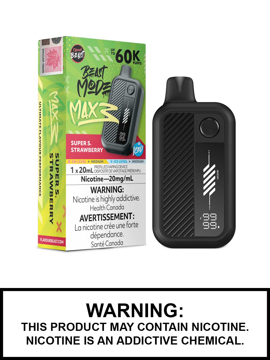 Super S Strawberry Iced Flavour Beast Beast Mode Max 3 60K Disposable Vape, Beast Vape