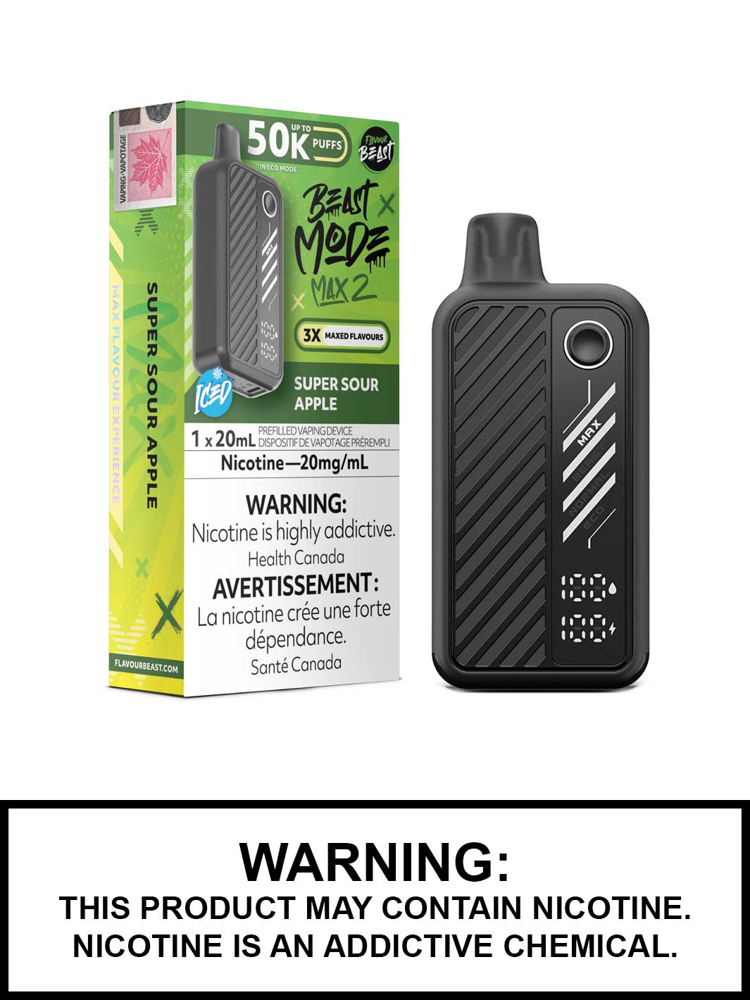 Super Sour Apple Iced Flavour Beast Beast Mode Max 2 Disposable Vape, Flavour Beast Vape, Vape360 Canada