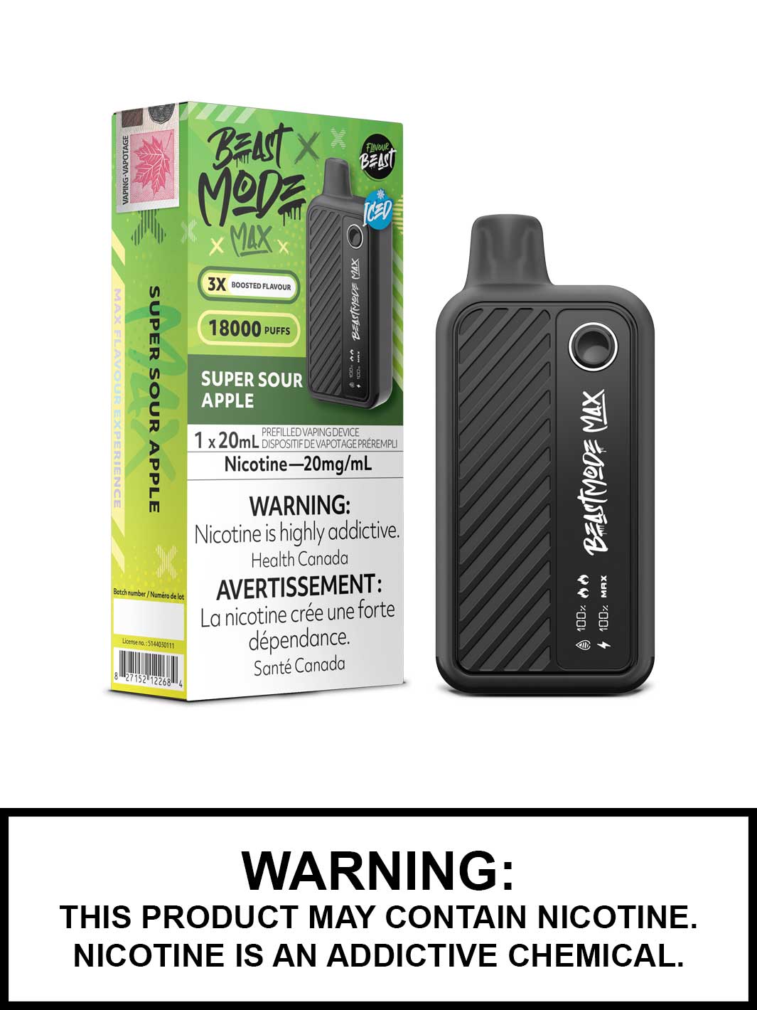 Super Sour Apple Iced Flavour Beast Beast Mode Max Disposable Vape, Vape360 Canada