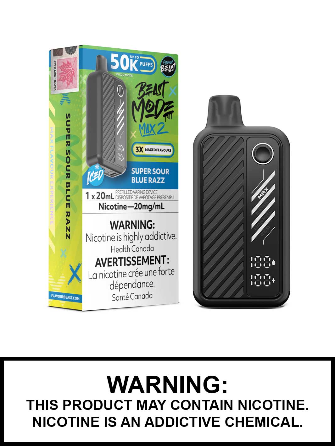 Super Sour Blue Razz Iced Flavour Beast Beast Mode Max 2 Disposable Vape, Flavour Beast Vape, Vape360 Canada