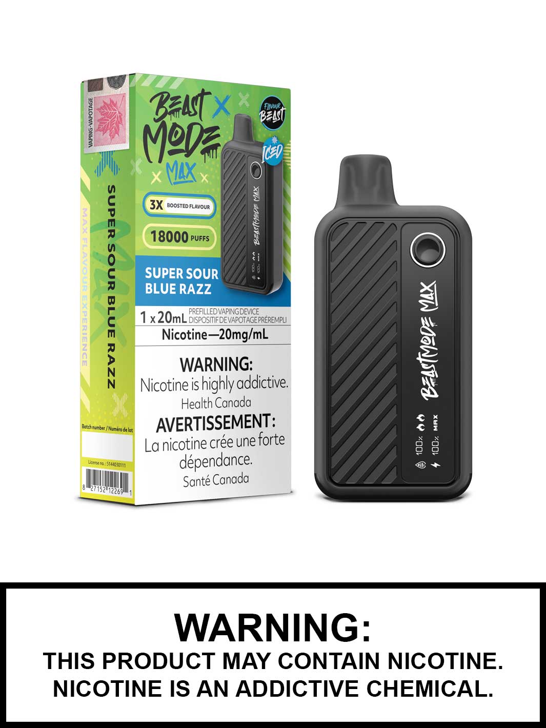 Super Sour Blue Razz Iced Flavour Beast Beast Mode Max Disposable Vape, Vape360 Canada