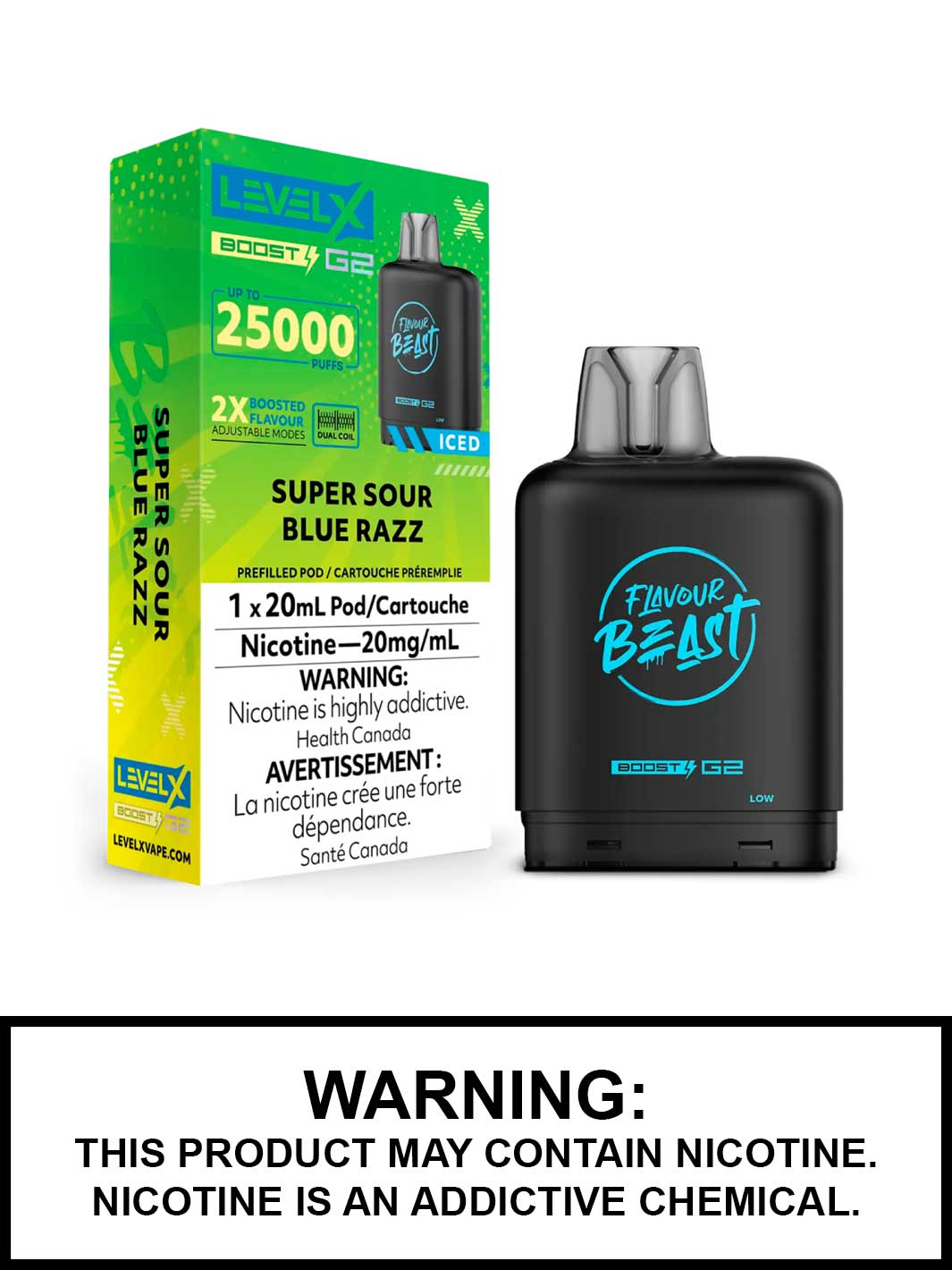 Super Sour Blue Razz Iced Flavour Beast Level X Boost G2 Pods, 20mL Super Sour Blue Razz Iced Flavour Beast Level X Boost G2 Pods, 20mL