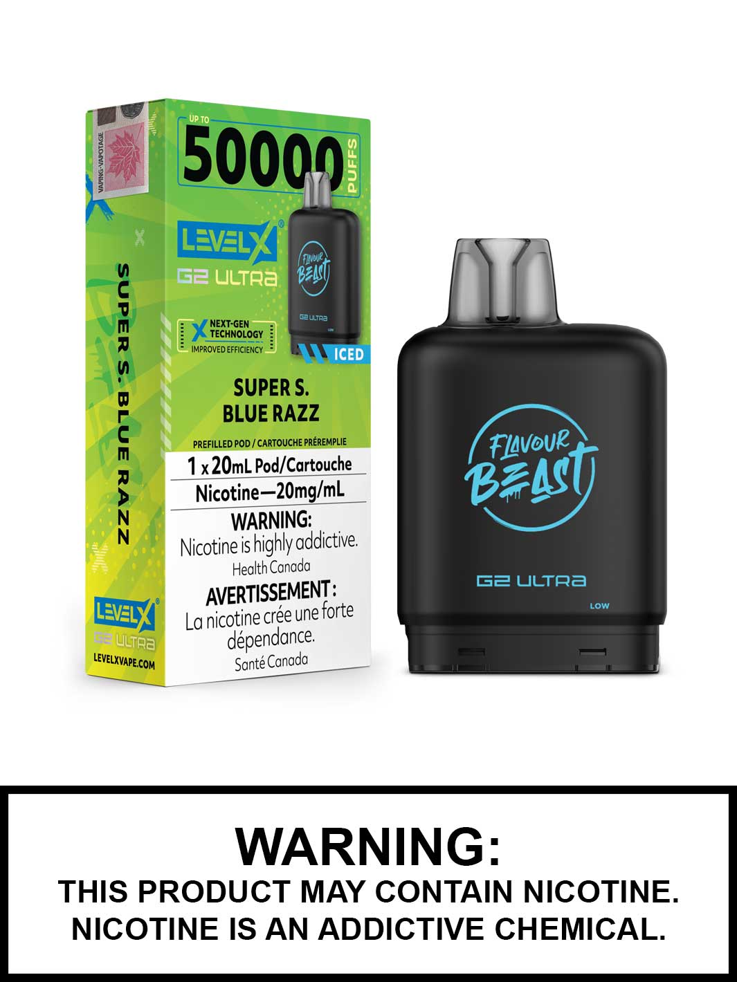 Super Sour Blue Razz Iced Level X G2 Ultra Pods, Level X Vape, Flavour Beast Flavours, Vape360 Canada