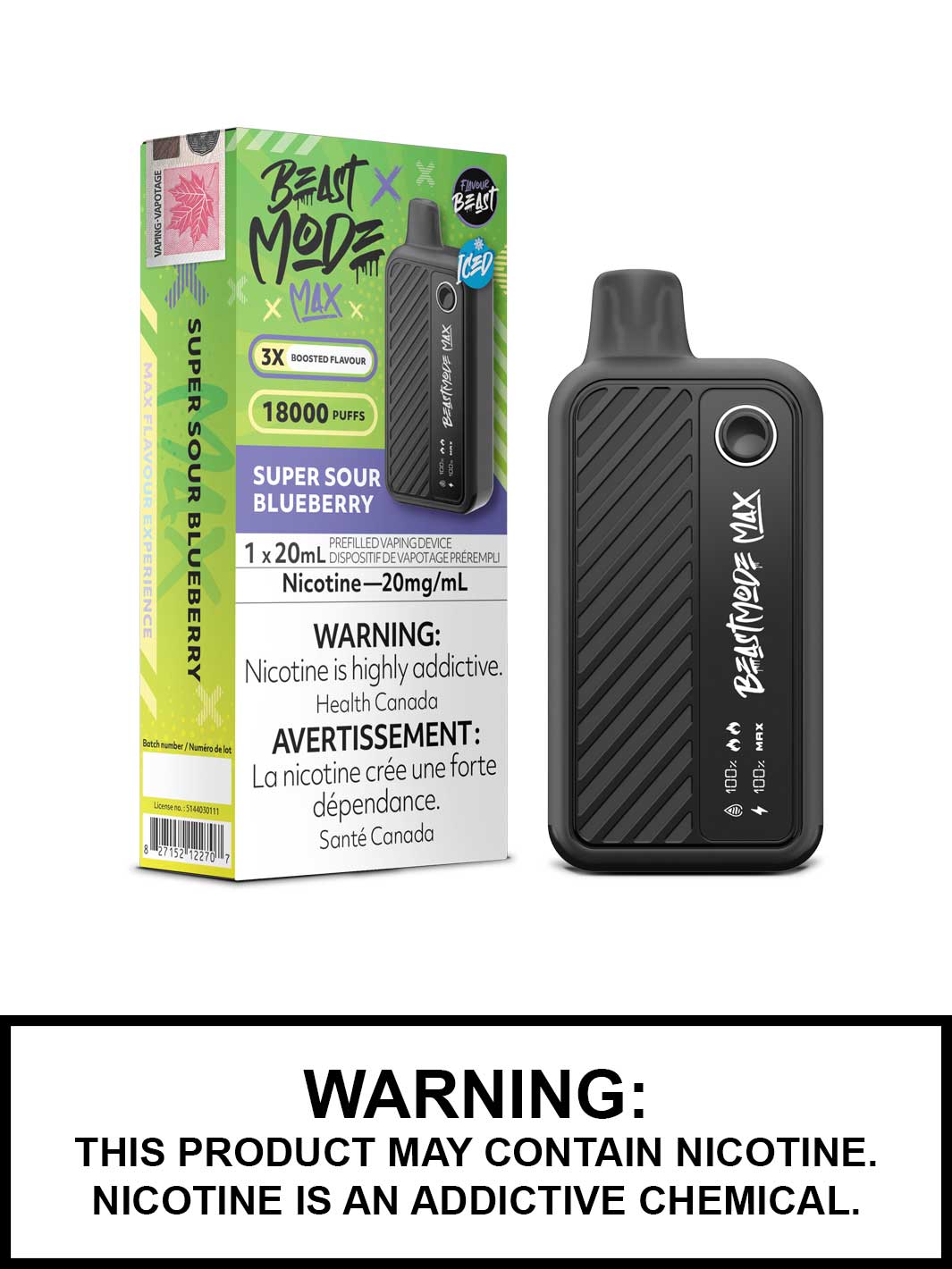 Super Sour Blueberry iced Flavour Beast Beast Mode Max Disposable Vape, Vape360 Canada