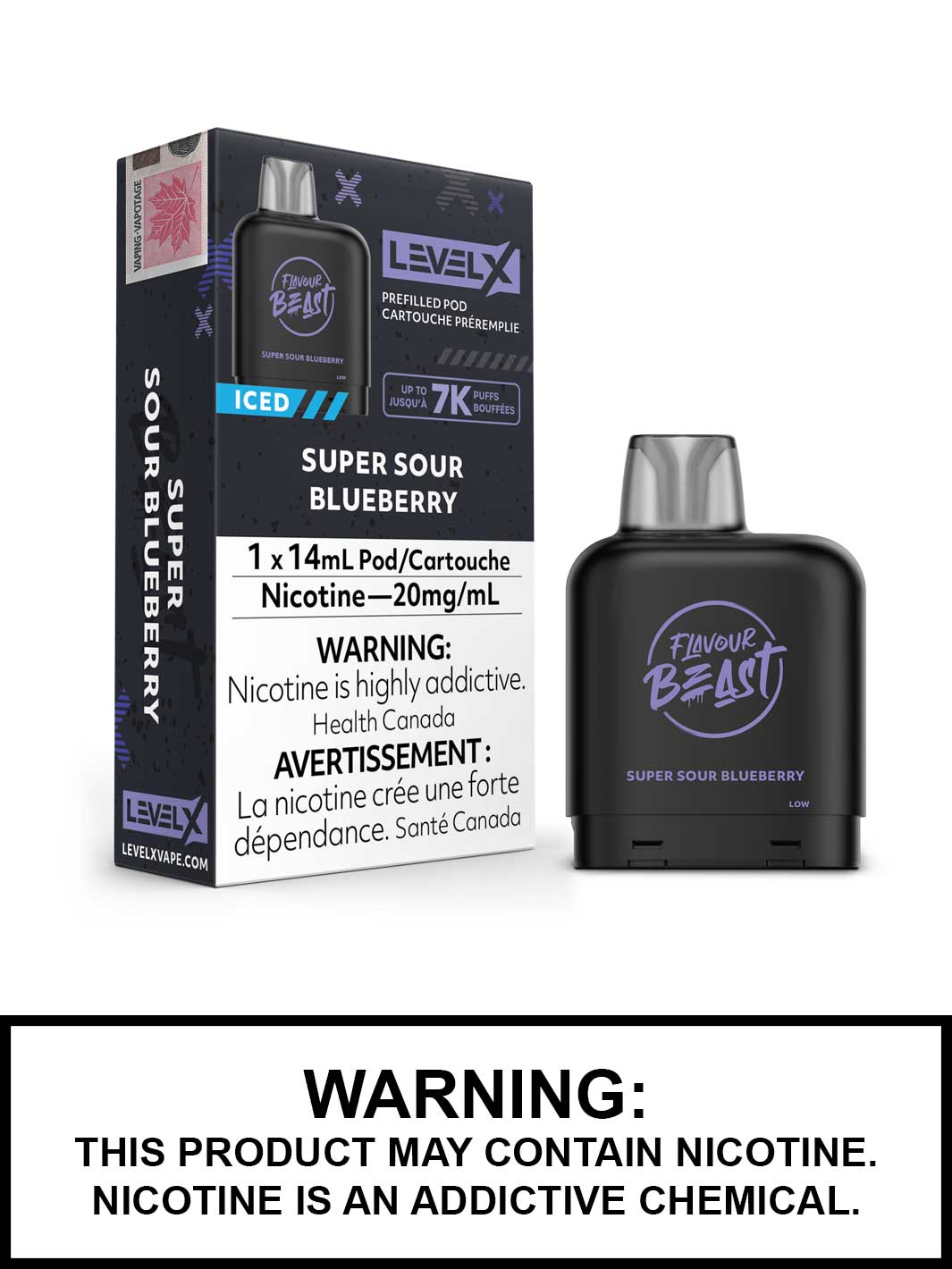 Super Sour Blueberry Iced Level X Flavour Beast Pods, Vape360 Canada