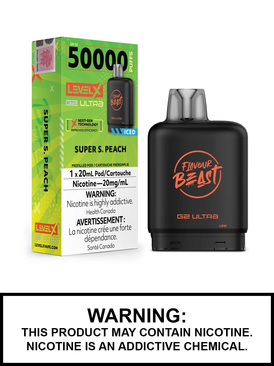 Super Sour Peach Iced Level X G2 Ultra Pods, Level X Vape, Flavour Beast Flavours, Vape360 Canada