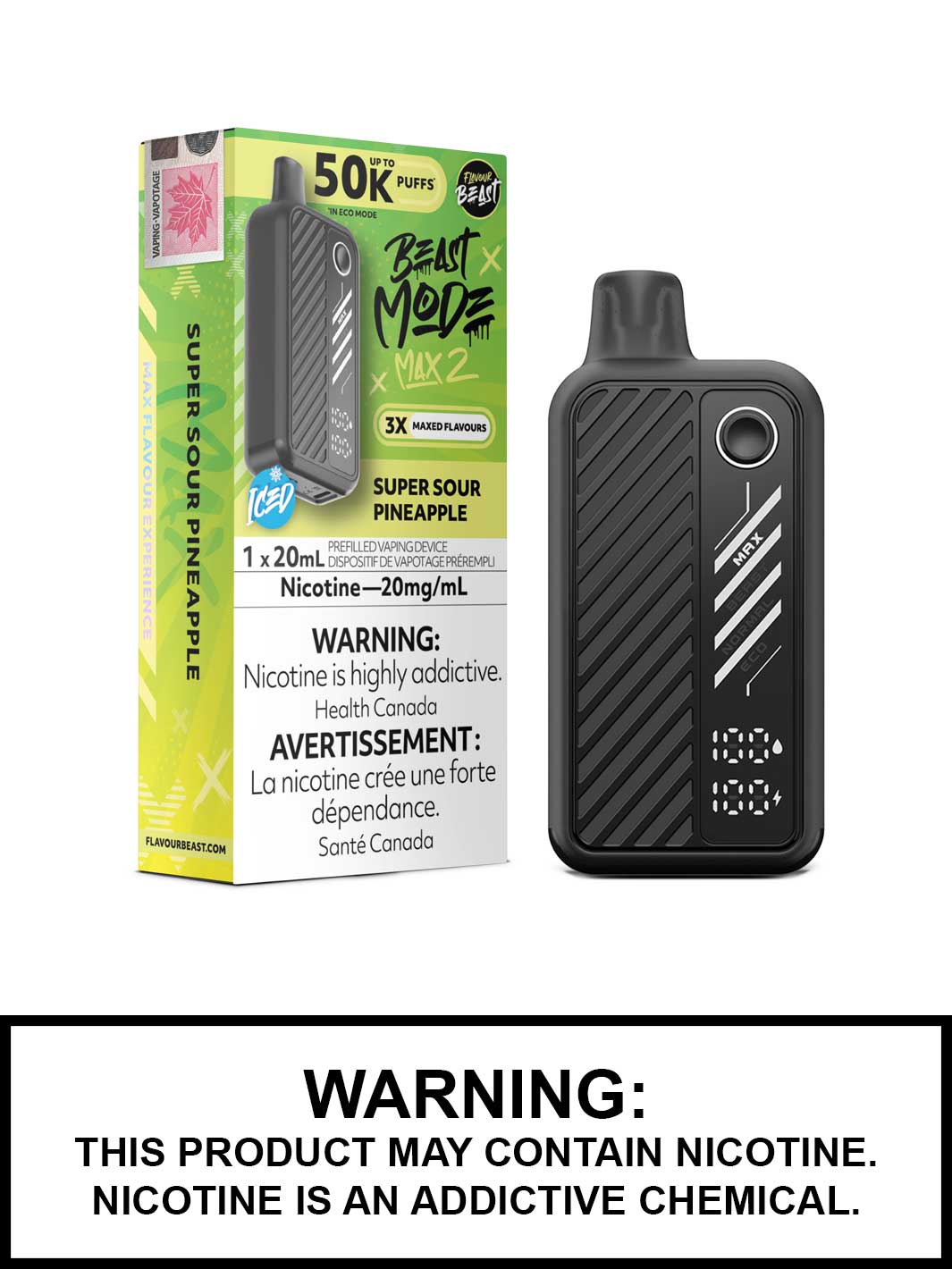 Super Sour Pineapple Iced Flavour Beast Beast Mode Max 2 Disposable Vape, Flavour Beast Vape, Vape360 Canada