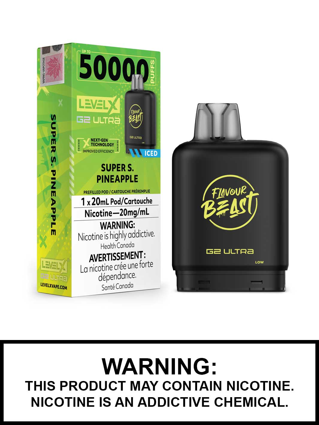 Super Sour Pineapple Iced Level X G2 Ultra Pods, Level X Vape, Flavour Beast Flavours, Vape360 Canada