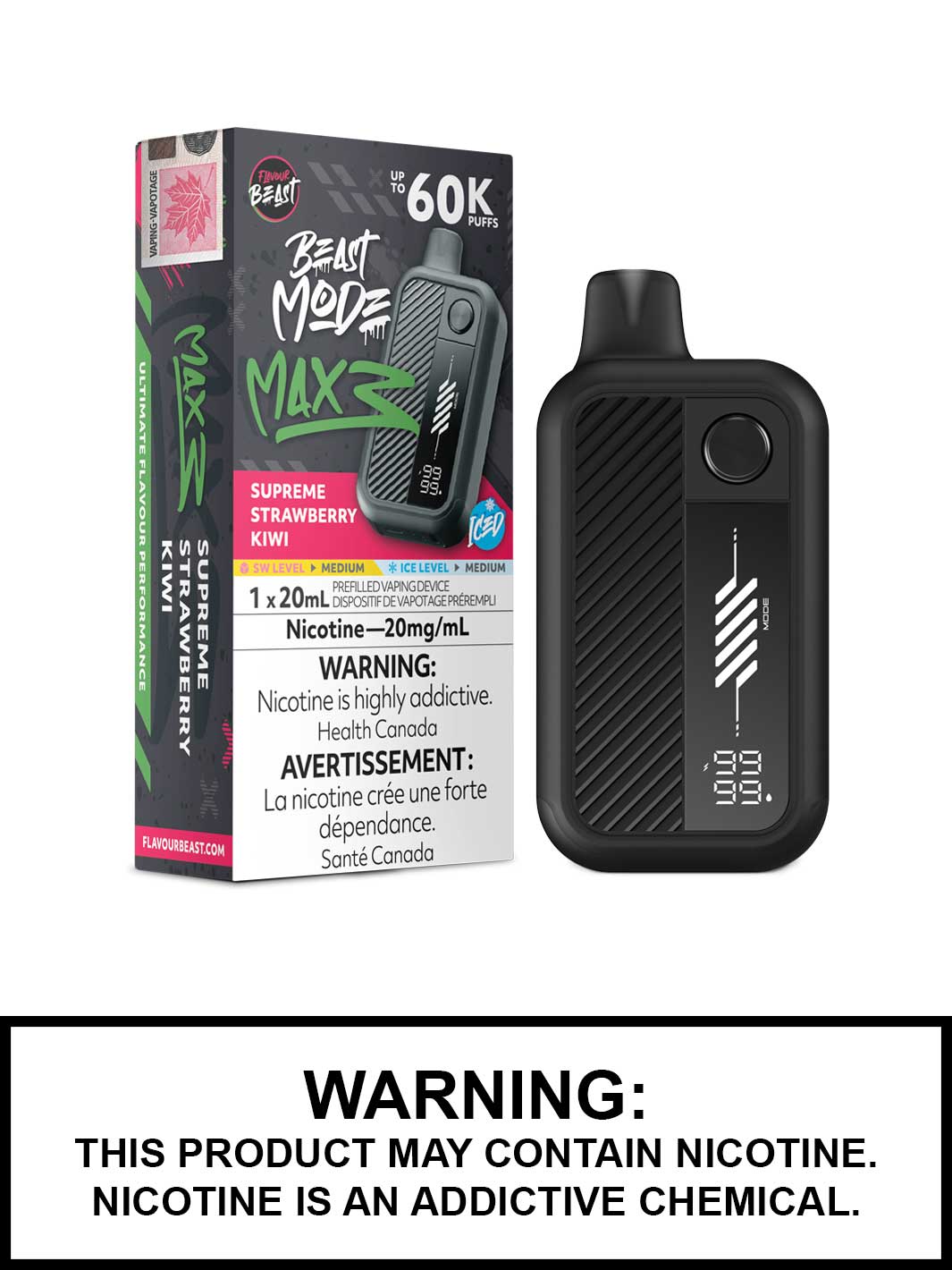 Supreme Strawberry Kiwi Iced Flavour Beast Beast Mode Max 3 Disposable Vape, 60K Puffs