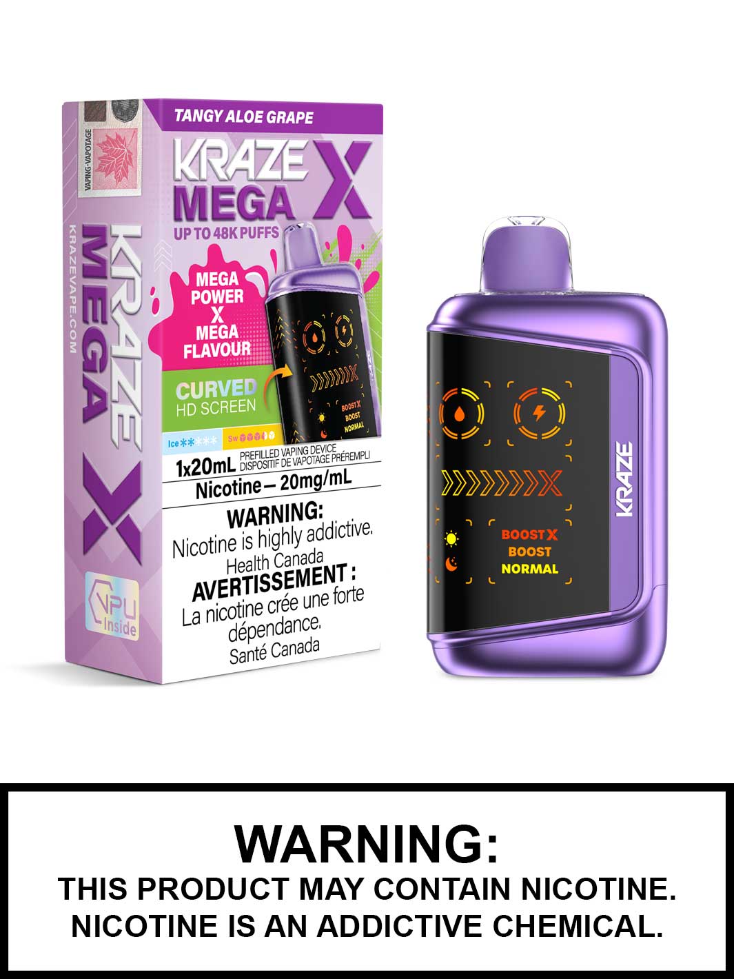 Tangy Aloe Grape Kraze Mega X 48K Disposable Vapes, Kraze 48K