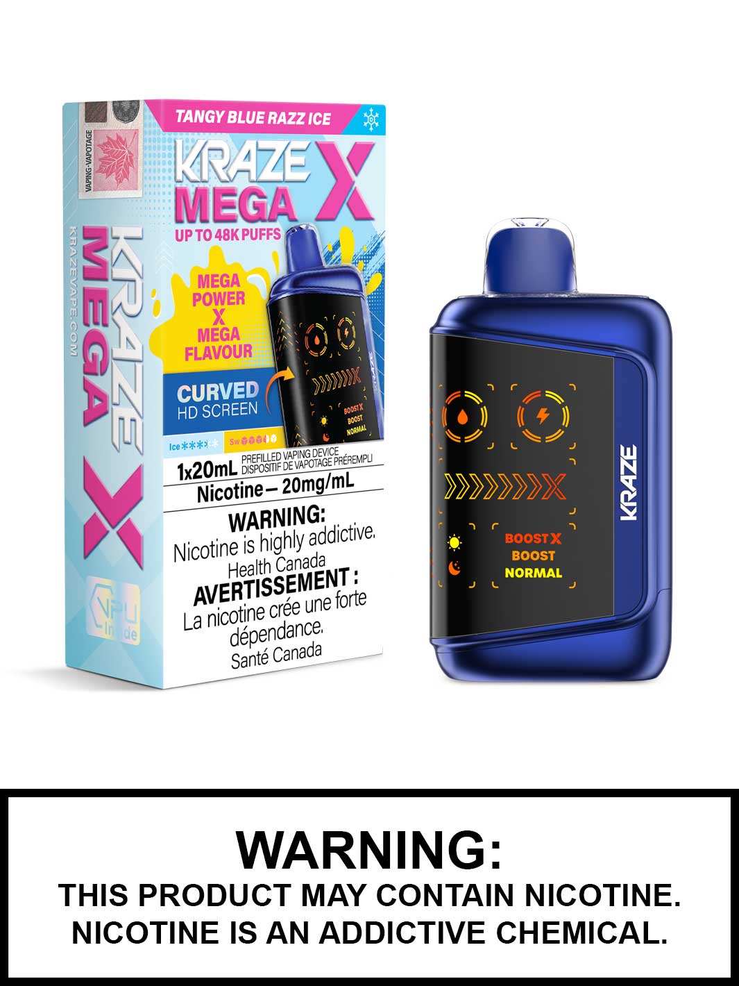 Tangy Blue Razz Ice Kraze Mega X 48K Disposable Vapes, Kraze 48K