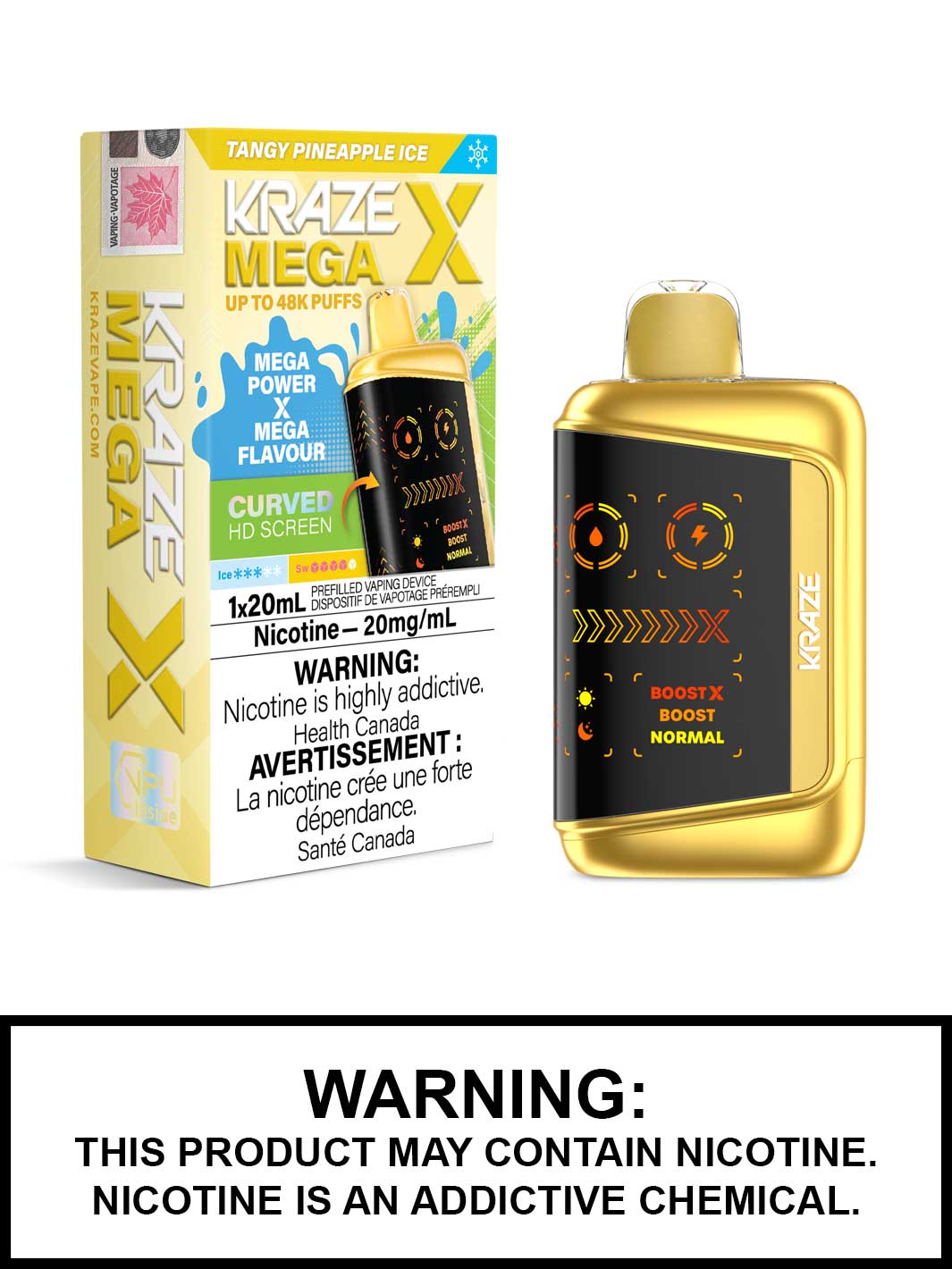 Tangy Pineapple Ice Kraze Mega X 48K Disposable Vapes, Kraze 48K