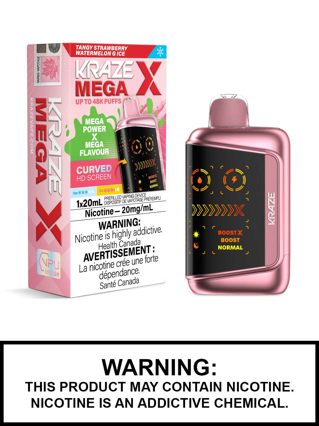 Tangy Strawberry Watermelon G Ice Kraze Mega X 48K Disposable Vapes, Kraze 48K