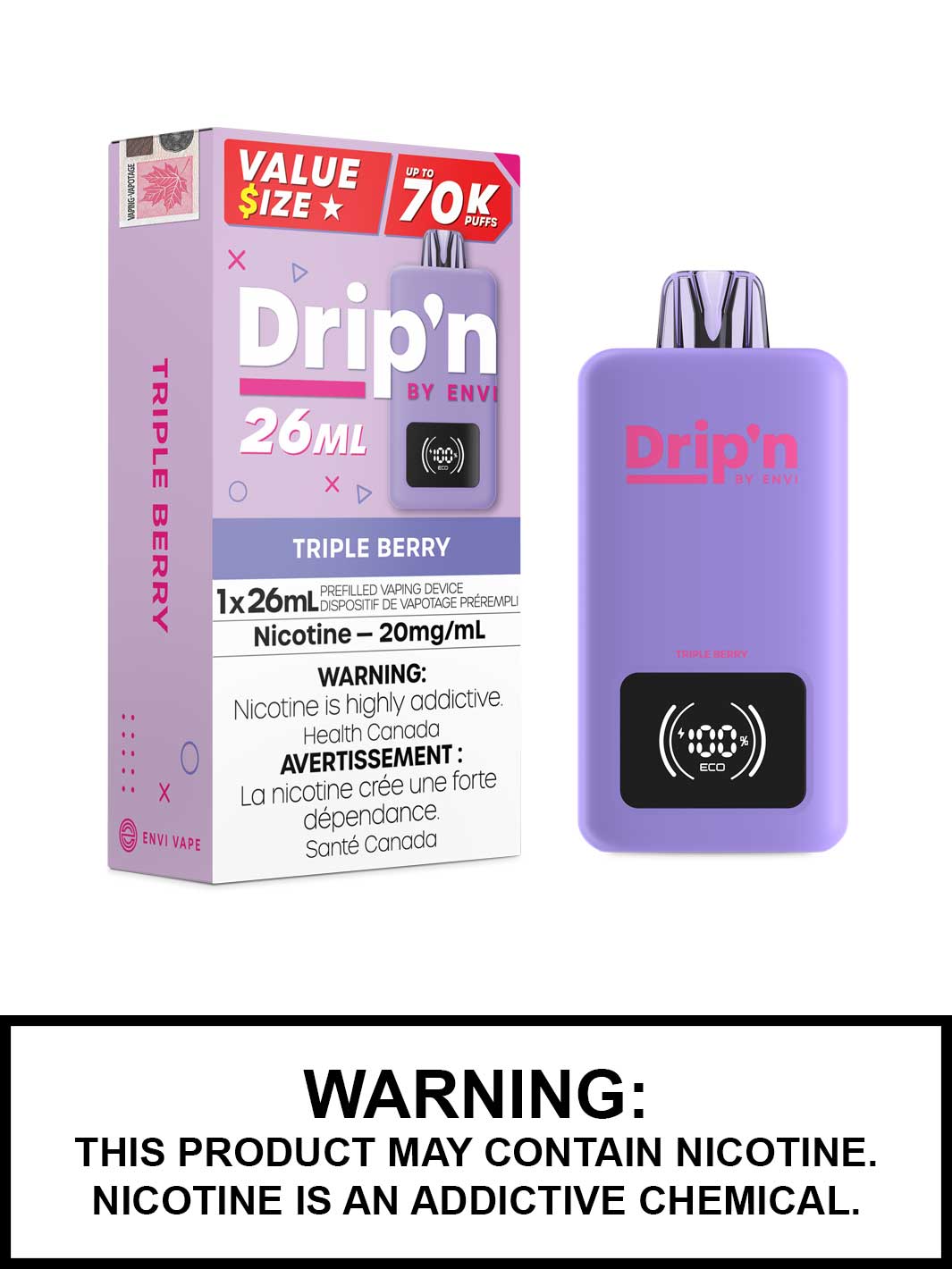 Triple Berry Drip'n 26mL Disposable vape, Drip'n by Envi, Dripn Vape Canada, Vape360
