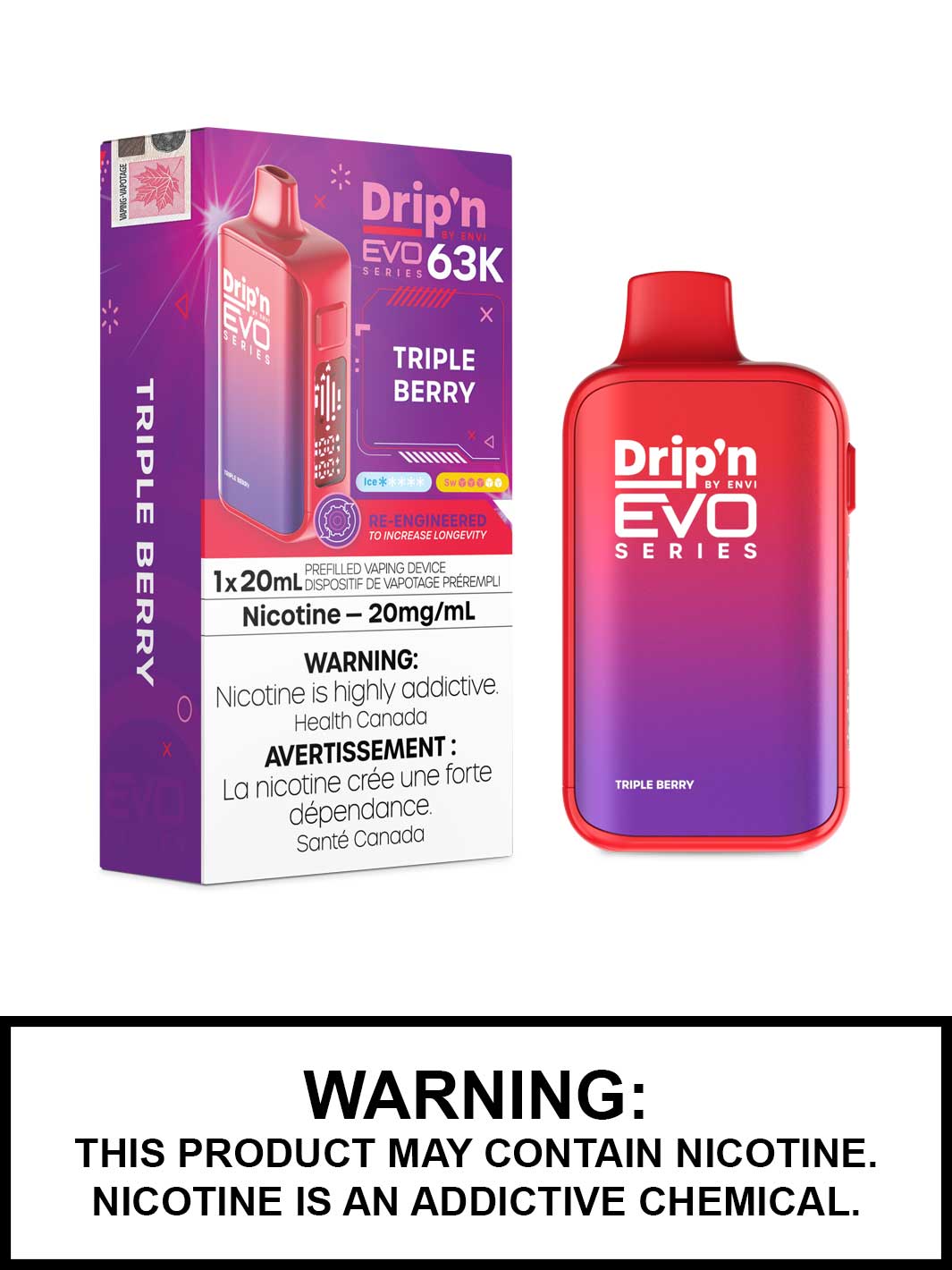 Triple Berry Dripn Evo 63K Disposable Vape, Drip'n Vape