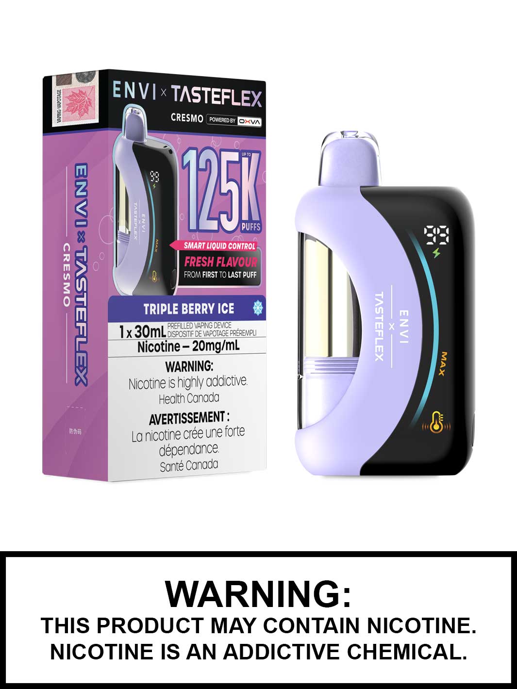 Triple Berry Ice Cresmo ENVI x Tasteflex 125K Disposable Vape, ENVI Vape