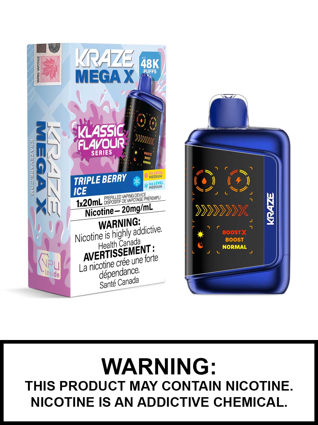 Triple Berry Ice Kraze Mega X 48K Disposable Vapes, Kraze 48K