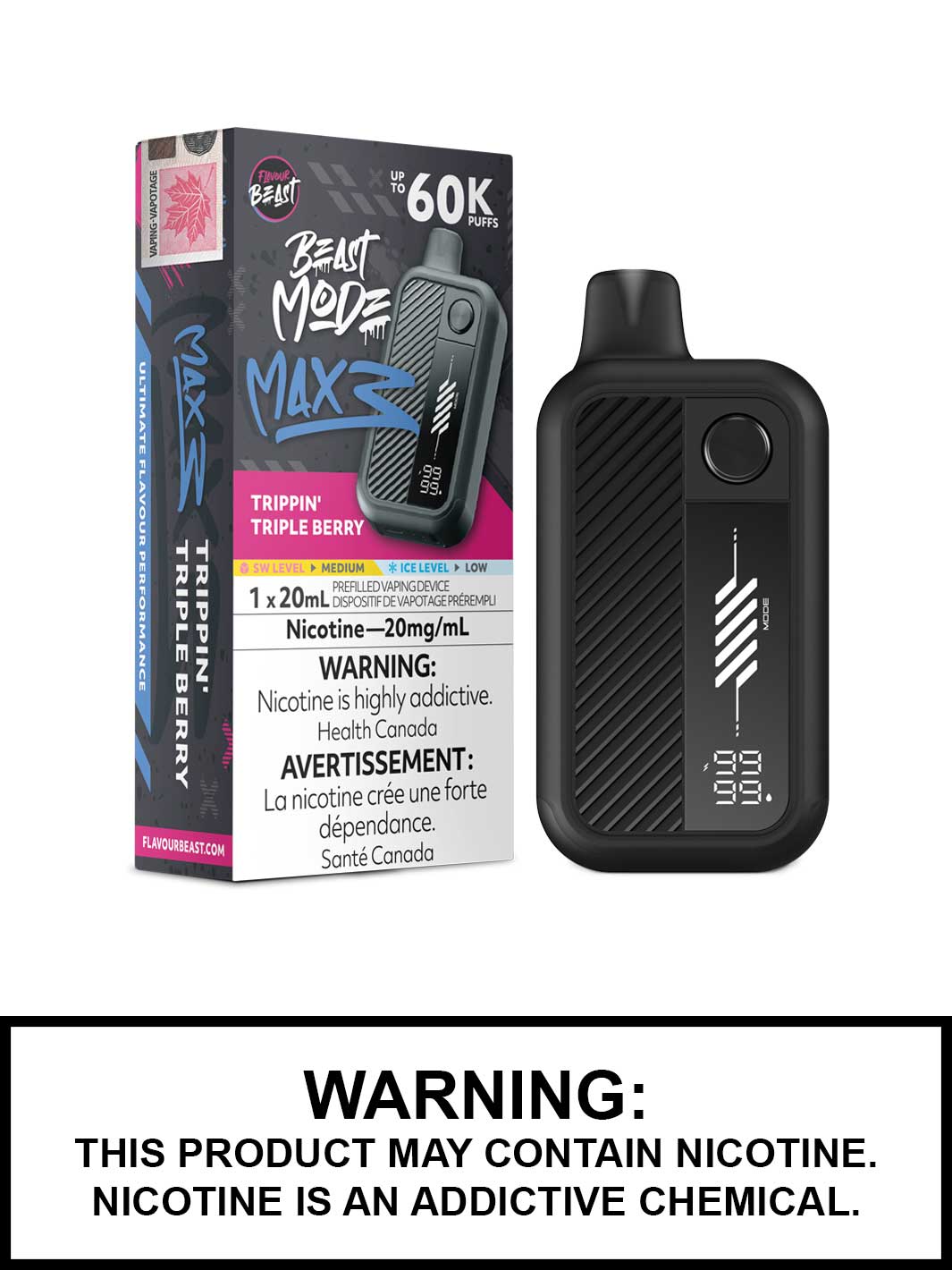 Trippin Triple Berry Flavour Beast Beast Mode Max 3 Disposable Vape, 60K Puffs