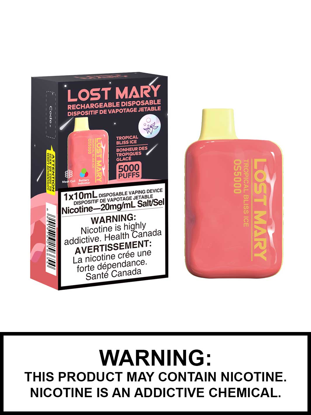 Lost Mary OS5000 Disposable Vape, Lost Mary Vape, Tropical Bliss Ice Vape Juice, Vape360 Canada