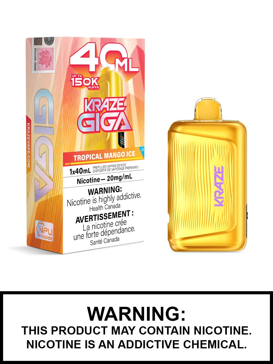 Tropical Mango Ice Kraze Giga 150K Disposable Vape, Kraze Vape