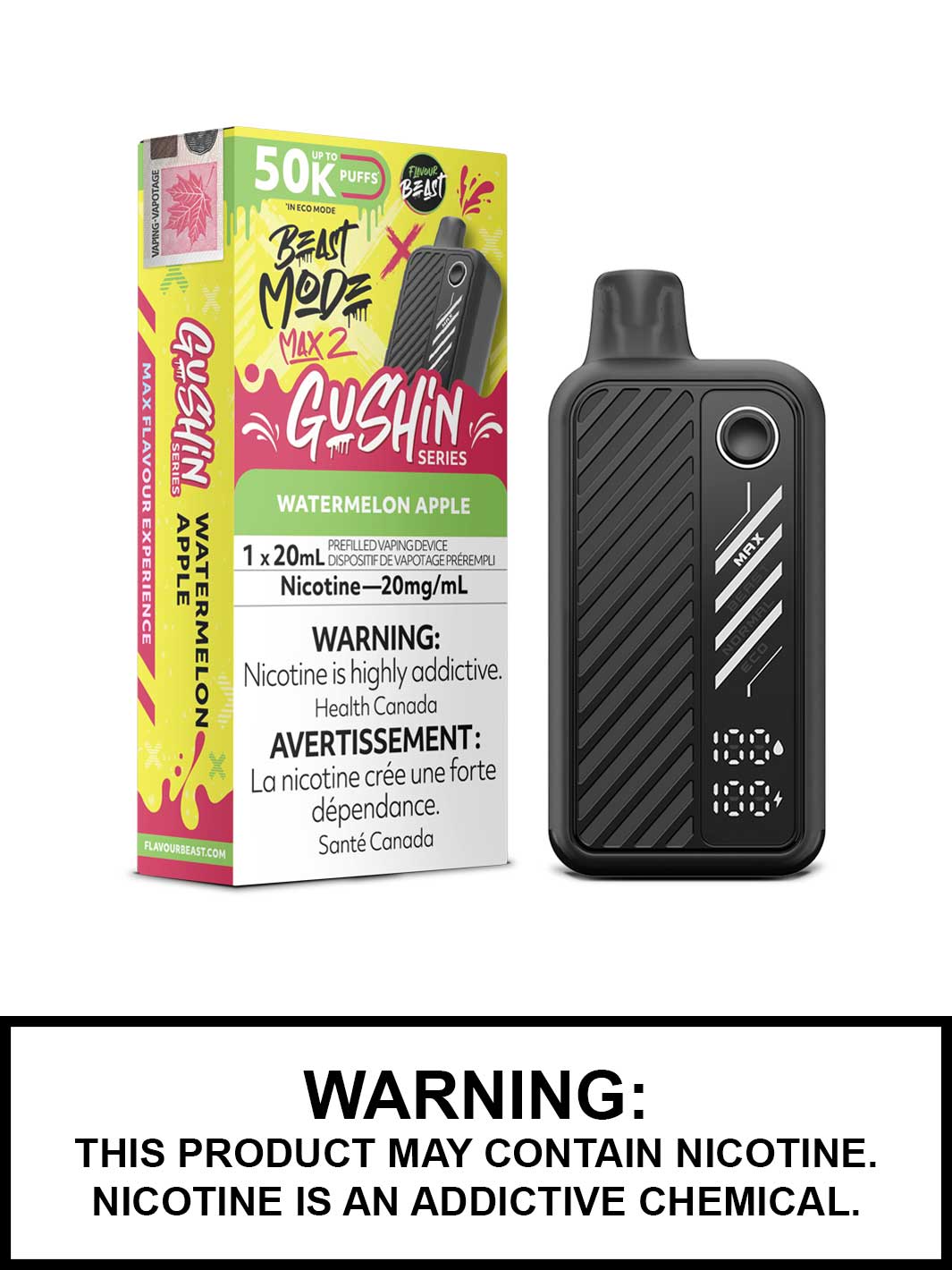 Gushin Series Watermelon Apple Flavour Beast Beast Mode Max 2 Disposable Vape, Flavour Beast Vape, Vape360 Canada