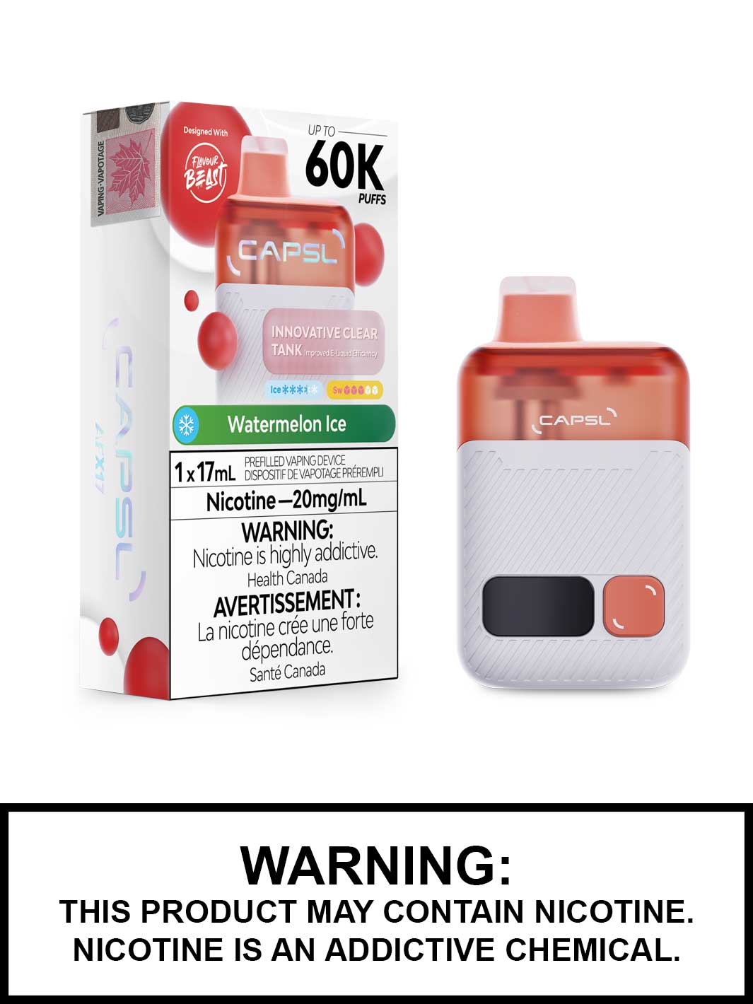 Watermelon Ice CAPSL 60K Disposable Vape, CAPSL Vape Canada