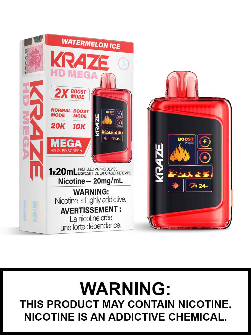 Watermelon Ice Kraze HD Mega Disposable Vape, Kraze Vape, Vape360 Canada