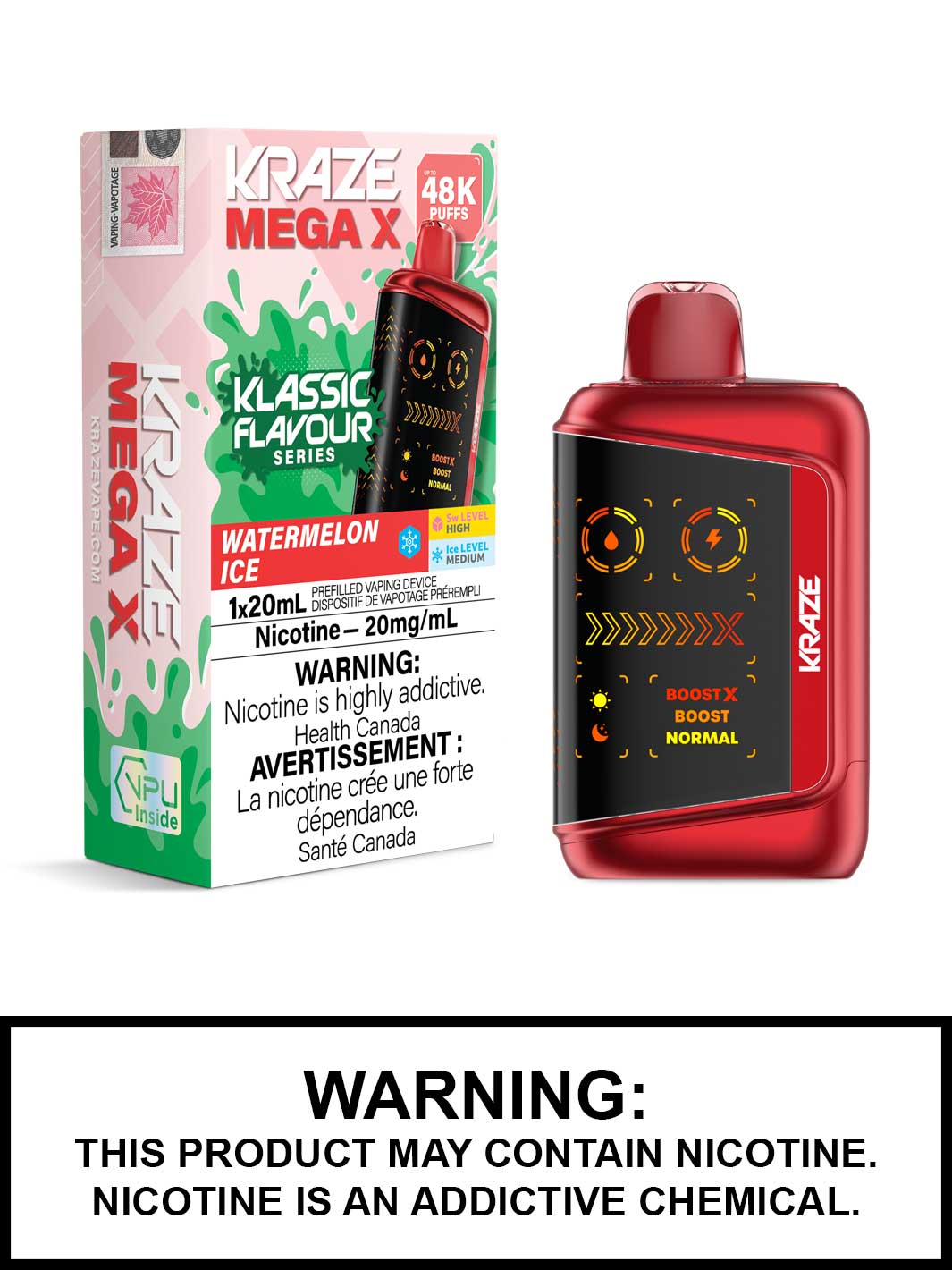 Watermelon Ice Kraze Mega X 48K Disposable Vapes, Kraze 48K