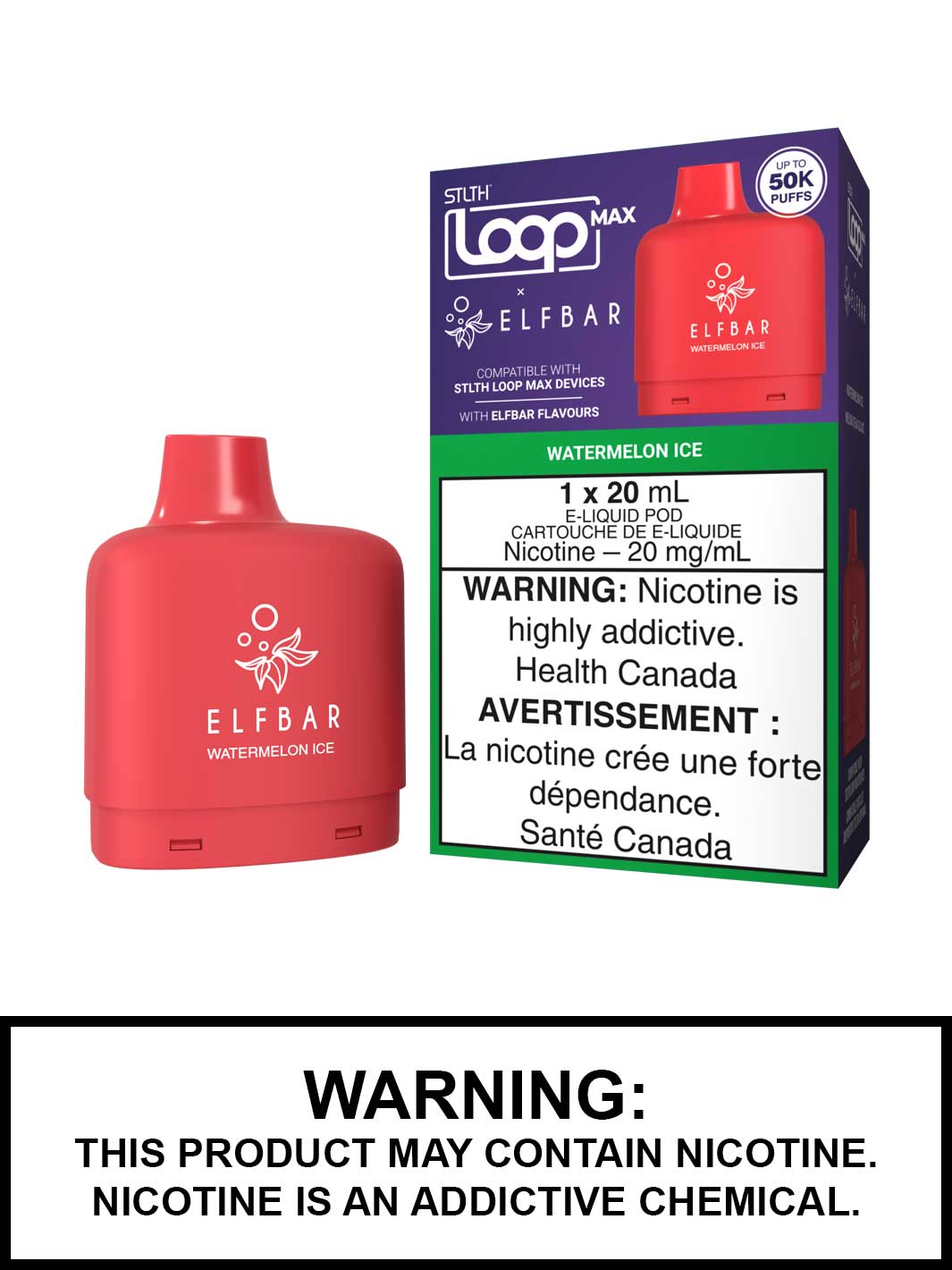 Watermelon Ice STLTH Loop Max x Elf Bar Pods Canada, 50K Puffs
