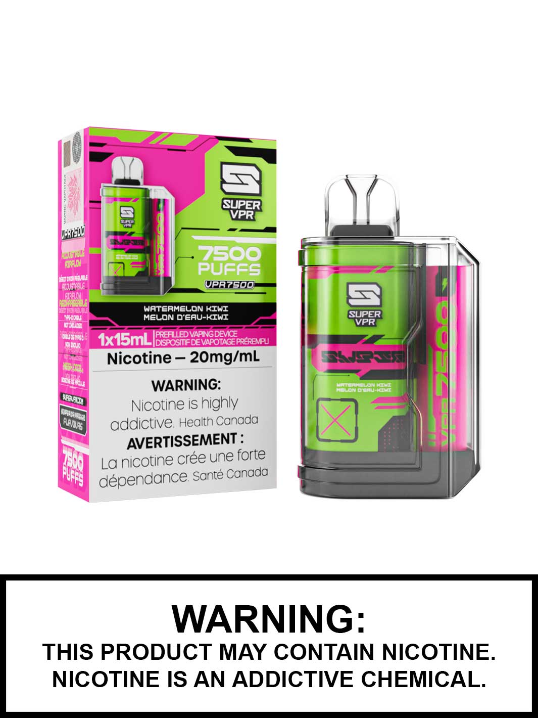 Watermelon Kiwi Super VPR 7500 disposable vape, VPR 7500, Super VPR disposable vapes, Vape360 Canada