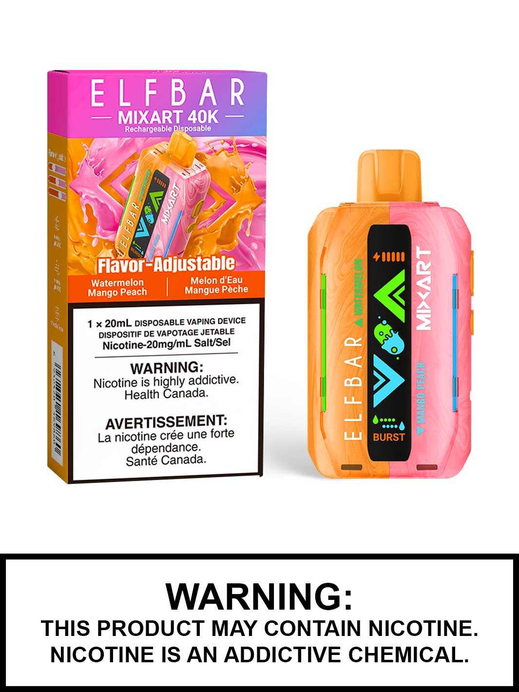 Watermelon Mango Peach Elf Bar Mixart 40K Disposable Vape, Elf Bar Vape, Vape360 Canada