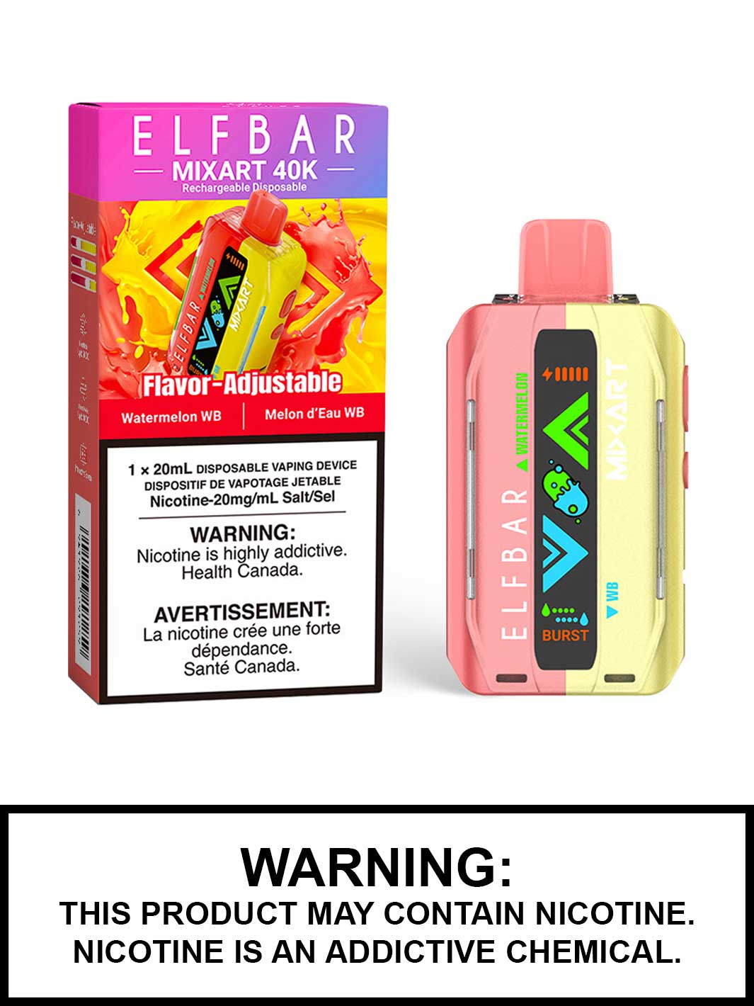 Watermelon WB Elf Bar Mixart 40K Disposable Vape, Elf Bar Vape, Vape360 Canada